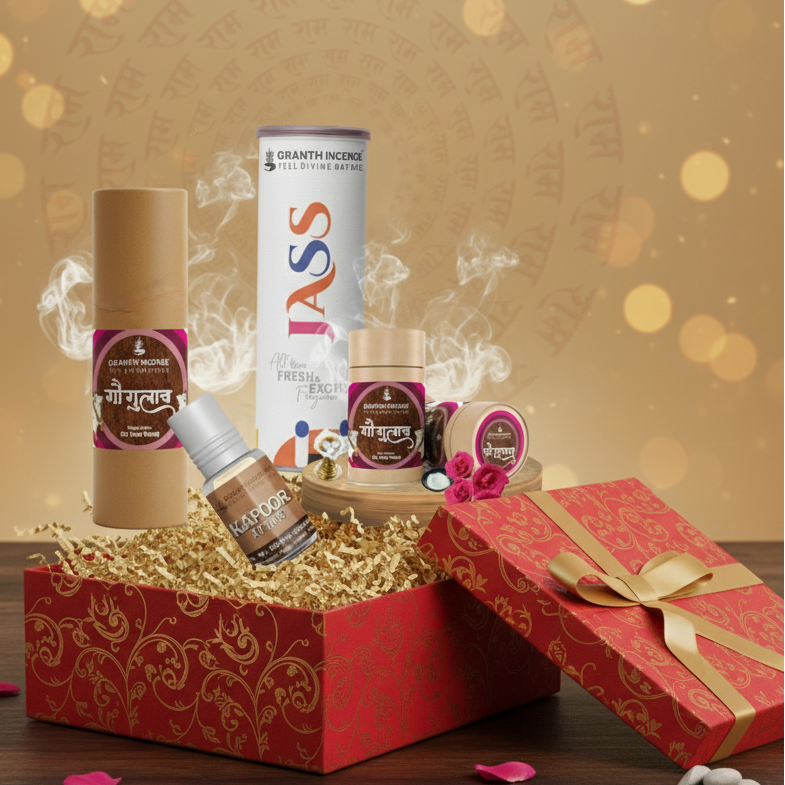 Festive Sampler Gift Set: Gau Gulab, Jass Incense & Kapoor Attar